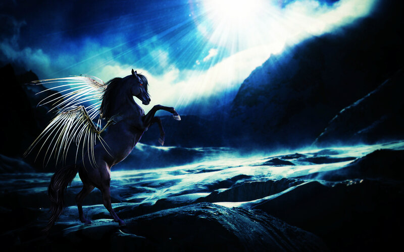 Black Winged Horse — Blue, Dramatic