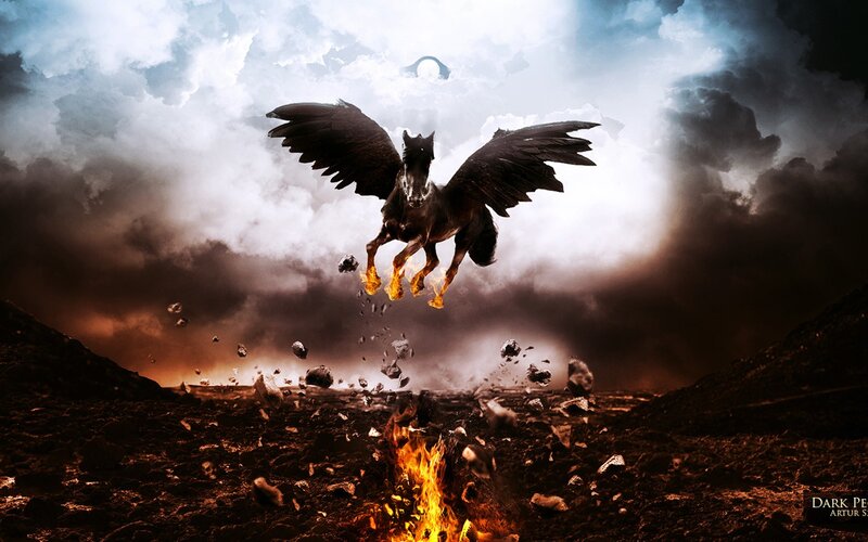 Black Winged Horse — Dramatic, Digital Art