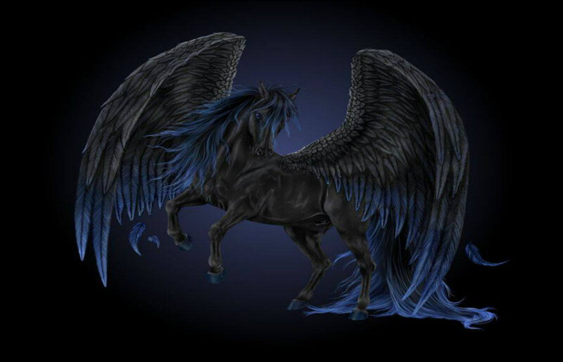 Black Winged Horse — Dramatic, Night, Digital Art