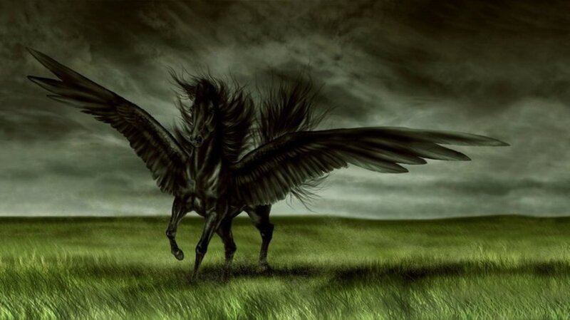 Black Winged Horse — Green, Dramatic