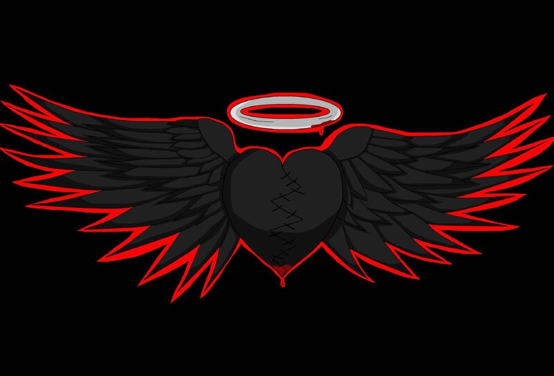 Black Wings with Heart — Dramatic