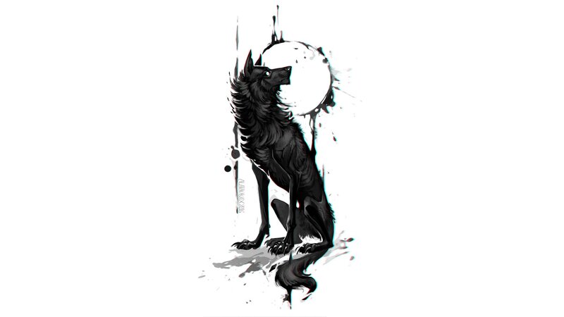 Black Wolf Howling — Dramatic, Night, Digital Art