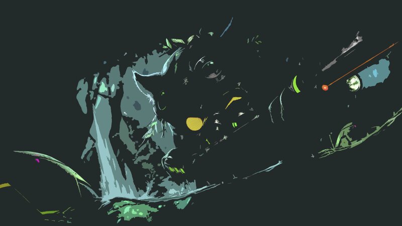Black Wolf in Dark Forest