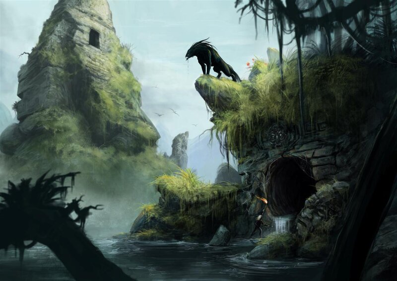 Black Wolf on Cliff