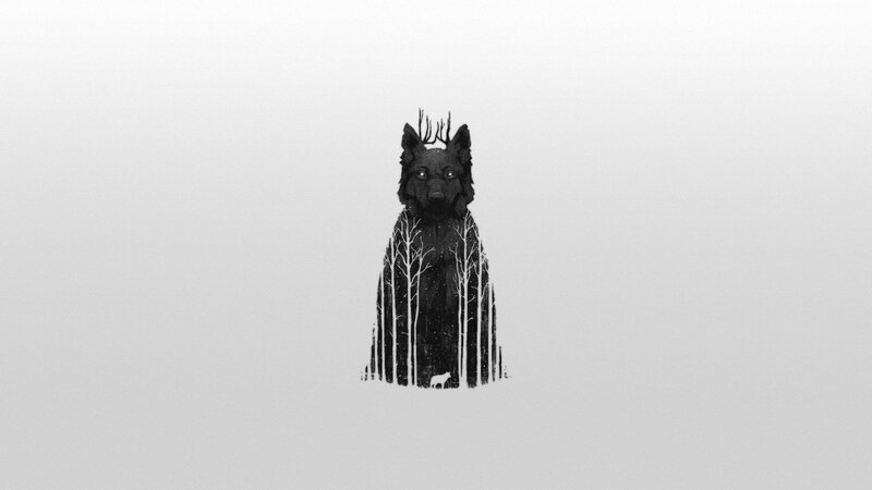 Black Wolf with Antlers — Mysterious