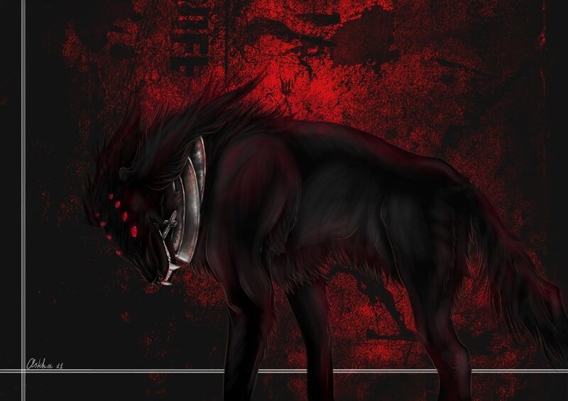 Black Wolf with Glowing Eyes — Dramatic, Digital Art