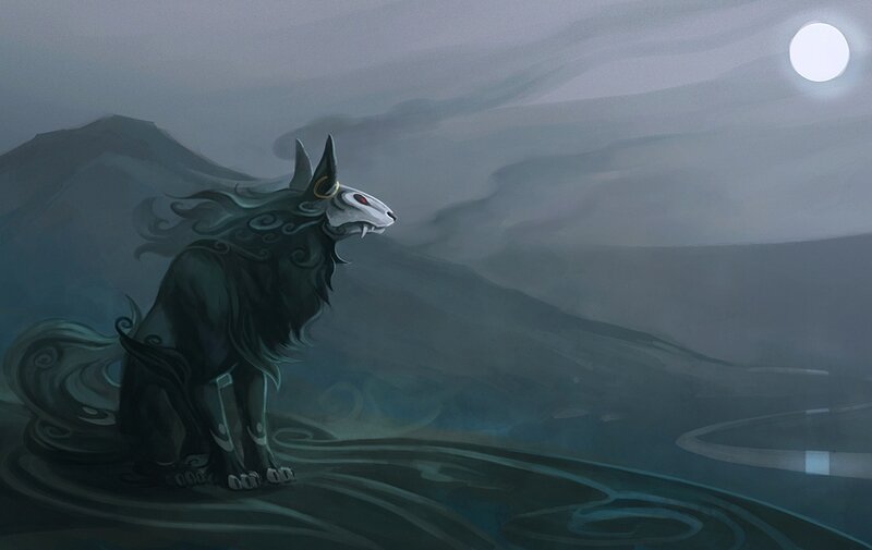 Black Wolf with White Face