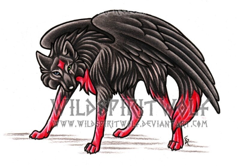 Black Wolf with Wings — Dramatic