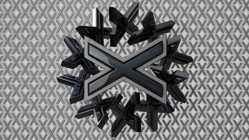 Black X Logo on Patterned Background