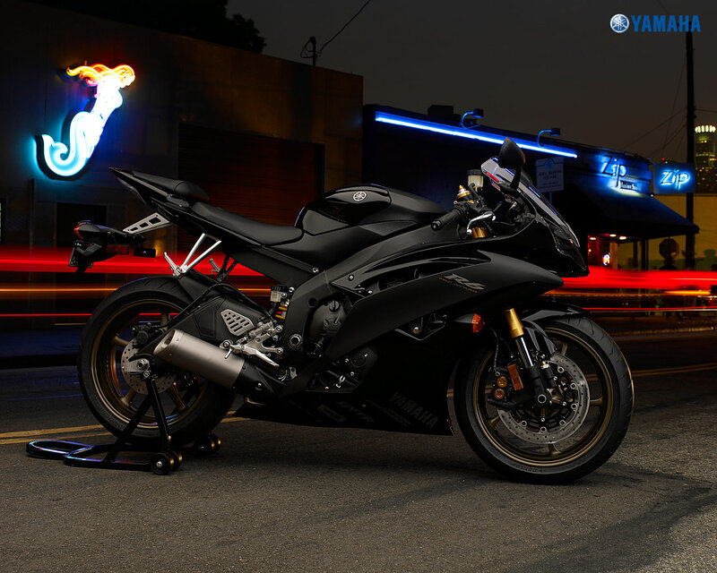 Black Yamaha R6 motorcycle at night