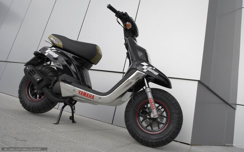 Black Yamaha Scooter — Neutral, Photograph, Kickstand