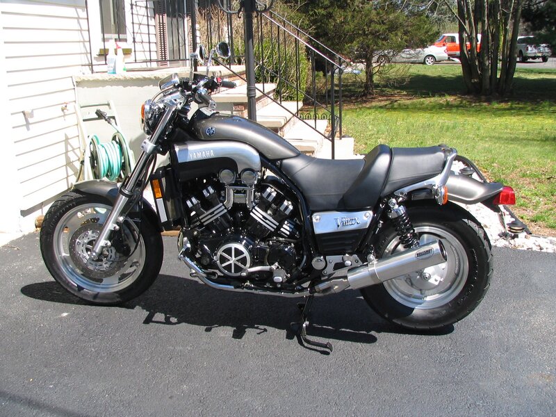 Black Yamaha V-Max Motorcycle — Calm, Afternoon, Photograph, House