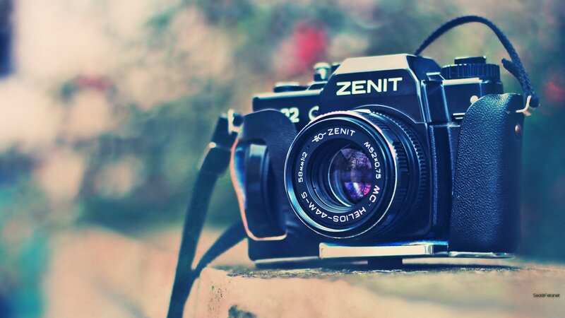 Black Zenit Camera — Blue, Calm, Photograph, Lens, Strap, Stone