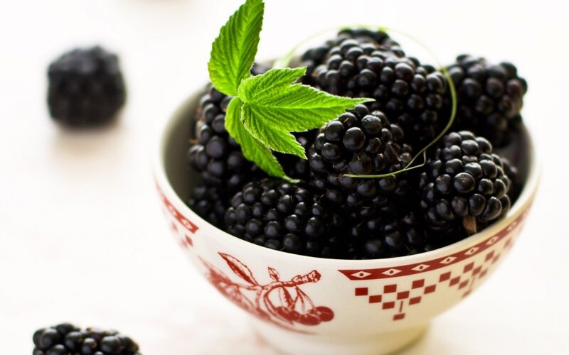 Blackberries in a Bowl — White