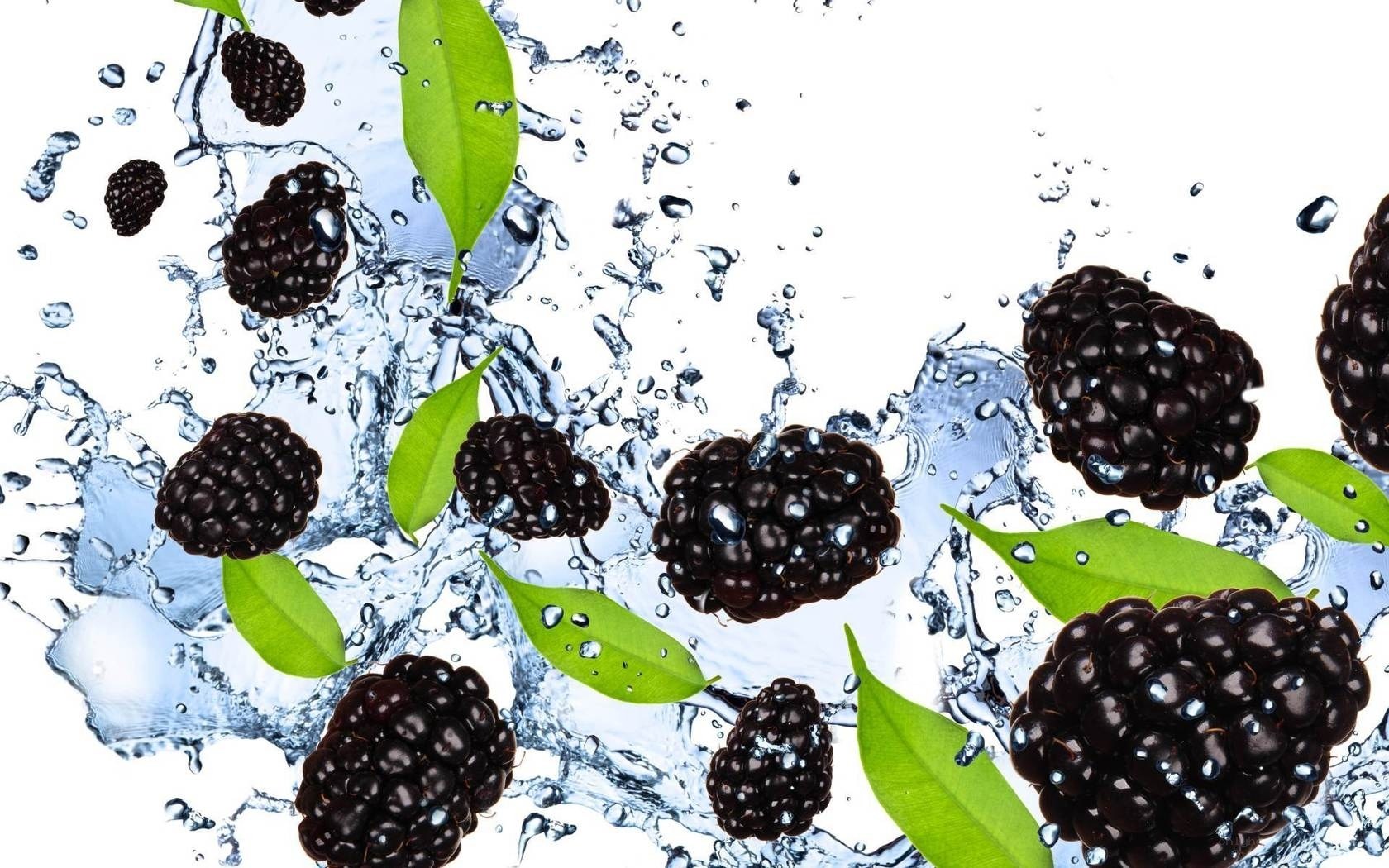blackberries splashing in water