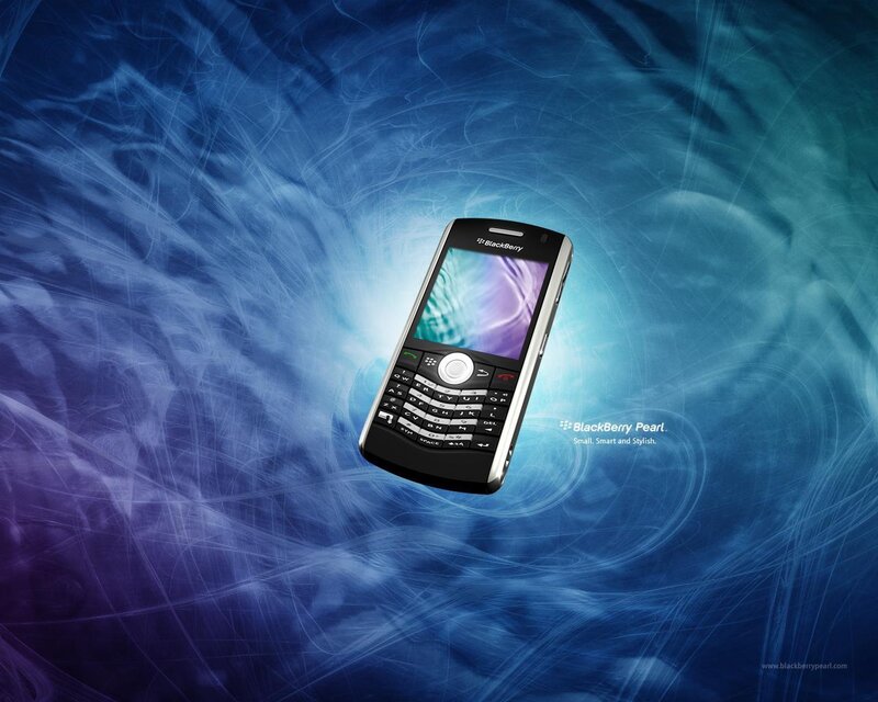 BlackBerry Pearl phone on blue background