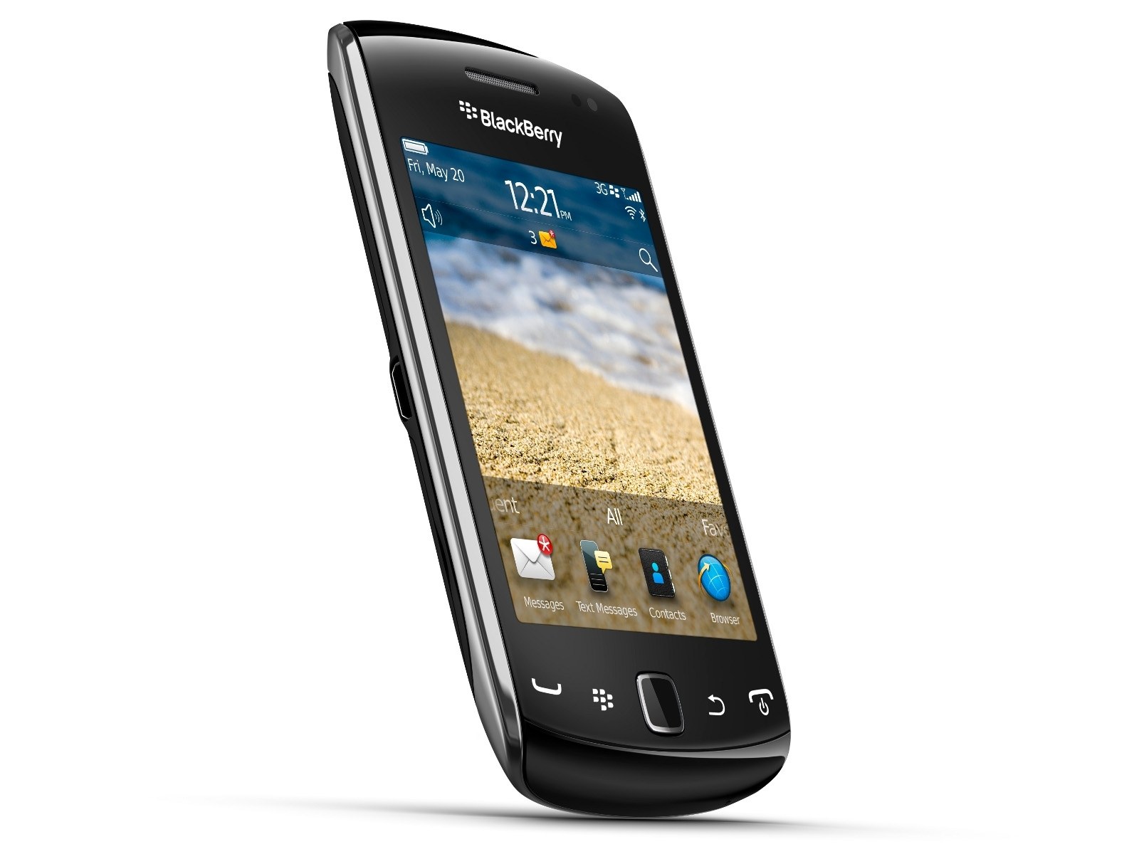 BlackBerry smartphone with beach wallpaper