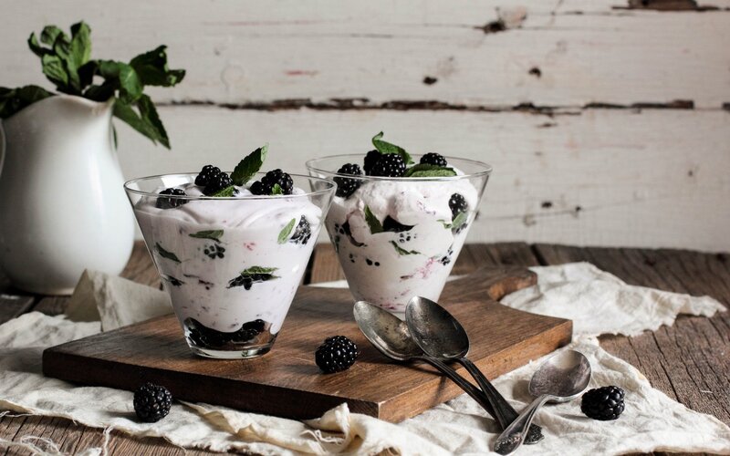 Blackberry Yogurt Parfaits — White, Rustic