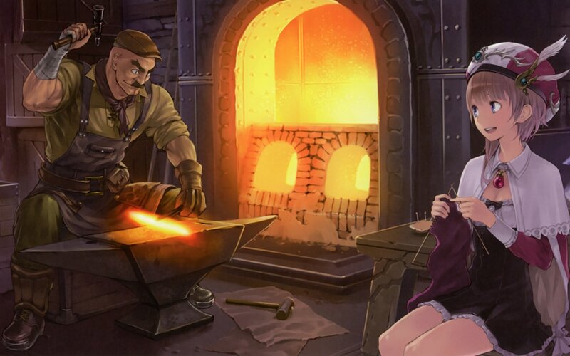Blacksmith and apprentice in a forge
