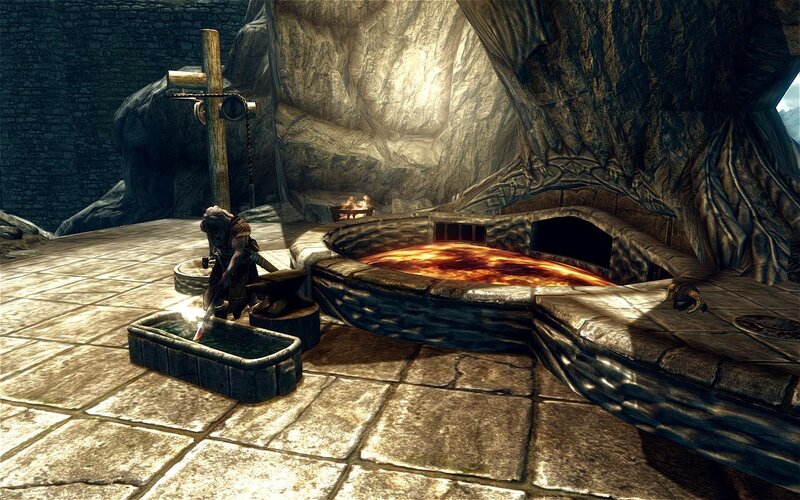 blacksmith at forge in cave