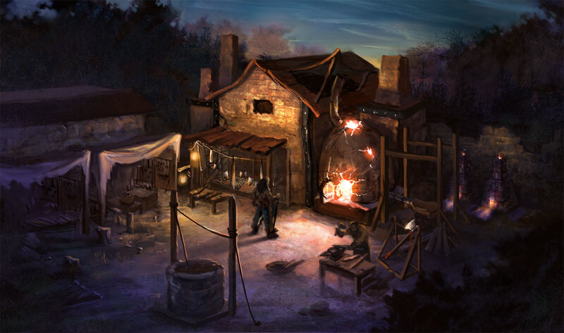 Blacksmith's forge at dusk