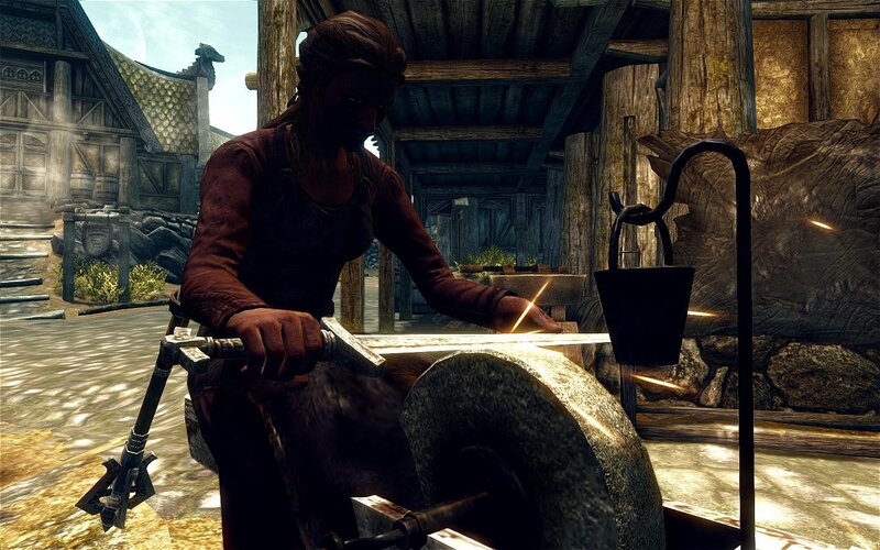 blacksmith sharpening a blade
