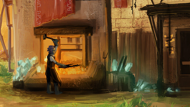 Blacksmith Working at Forge