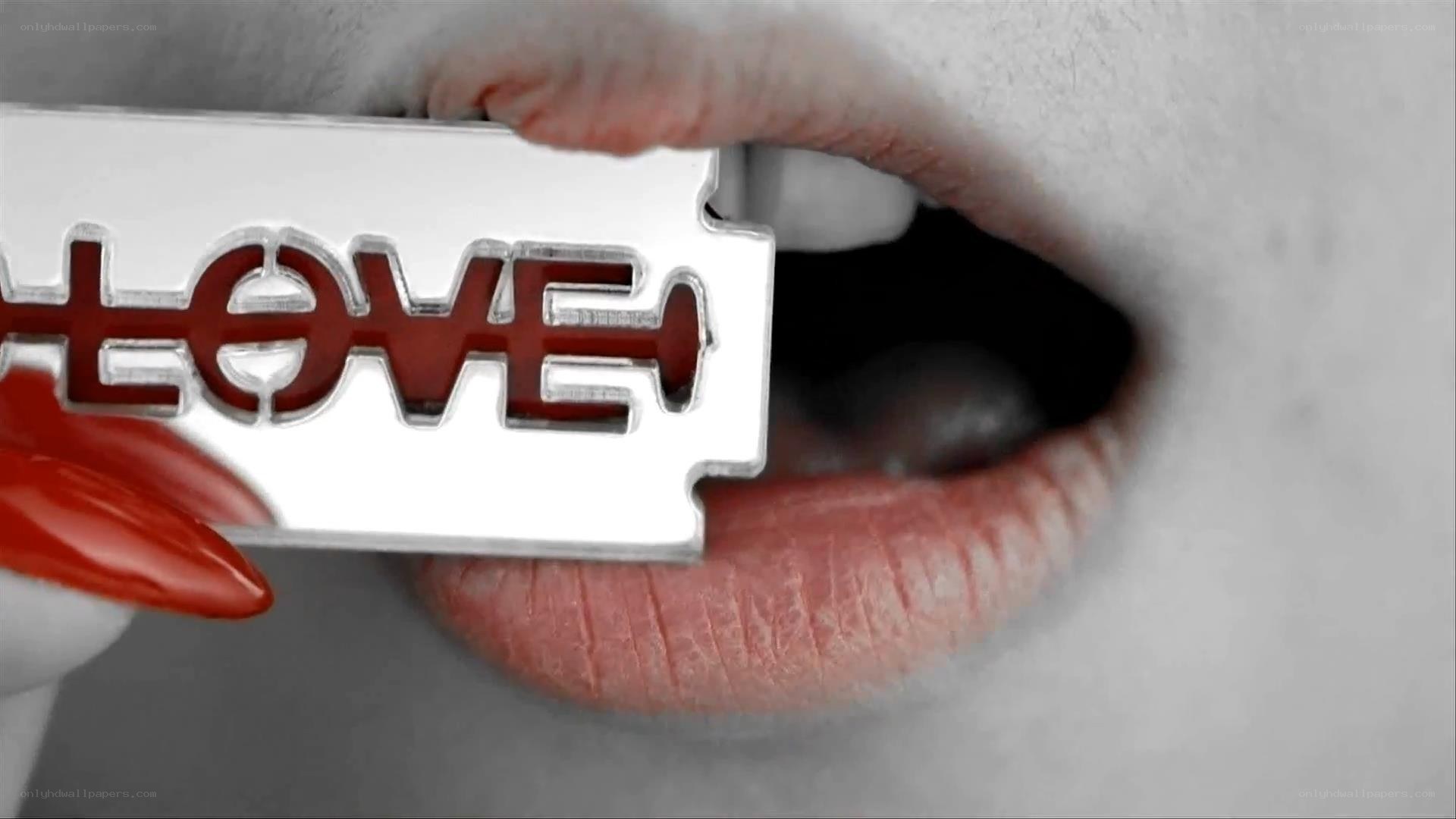 blade with love text in mouth