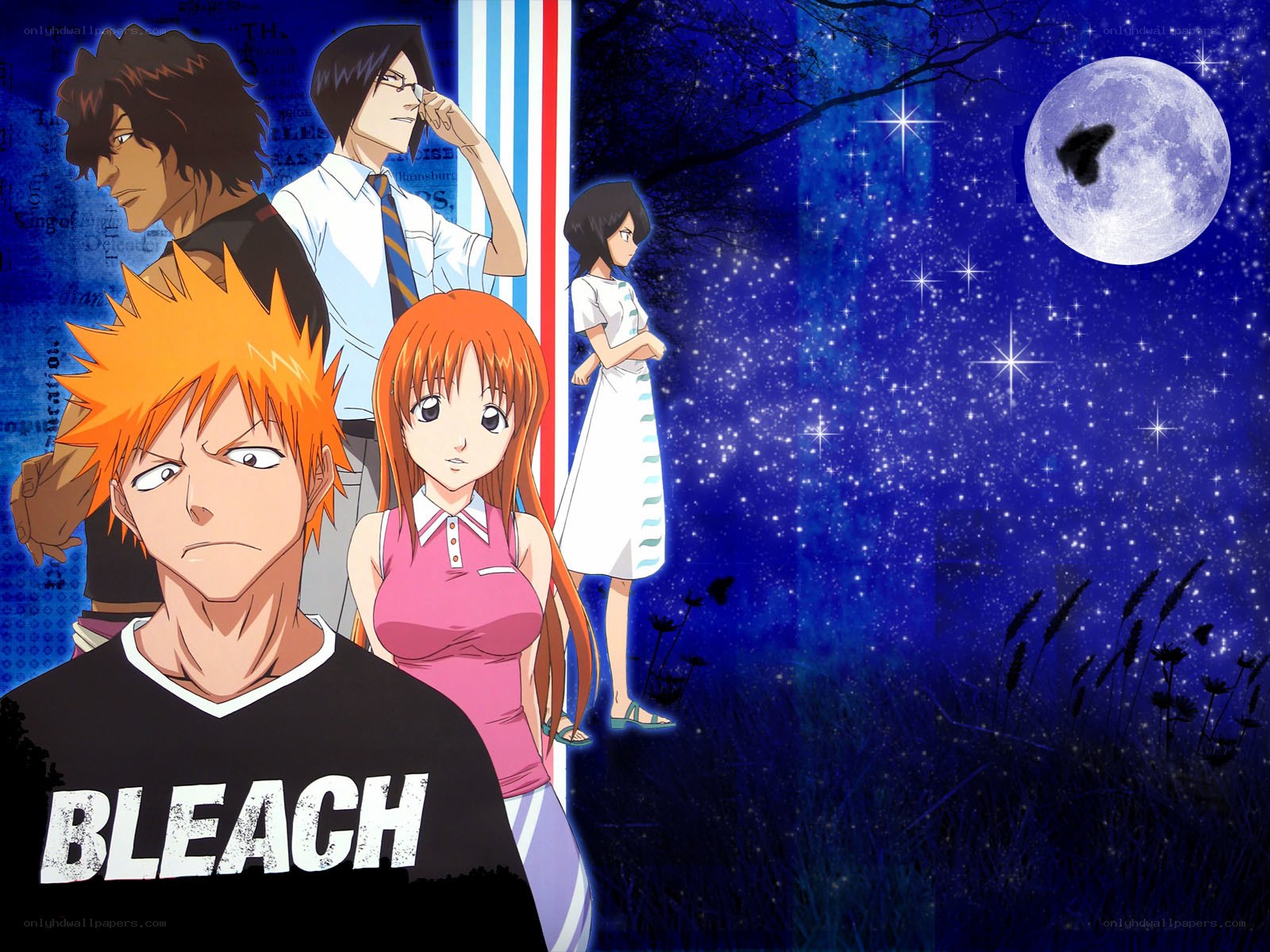 Bleach anime characters under moonlight