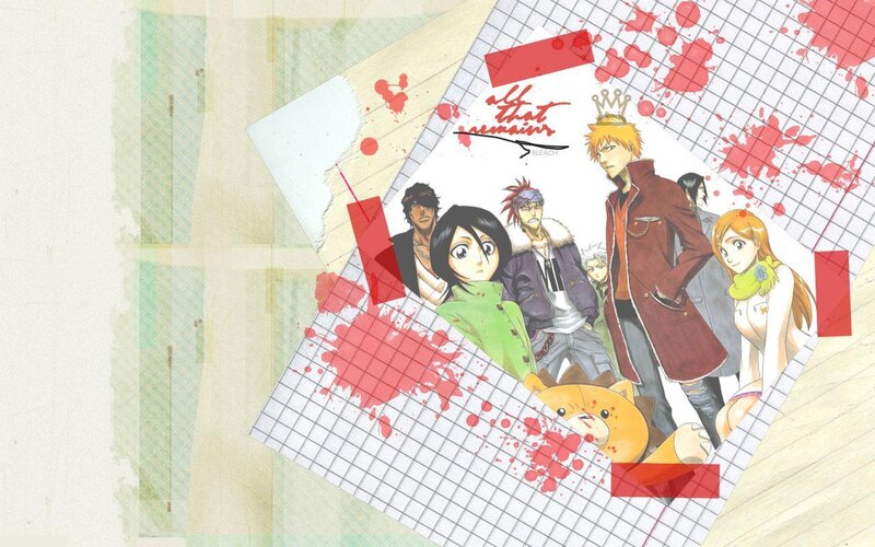 Bleach anime collage with blood splatters