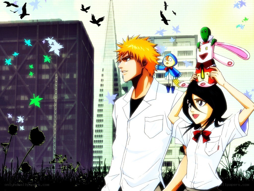 Bleach characters in a city