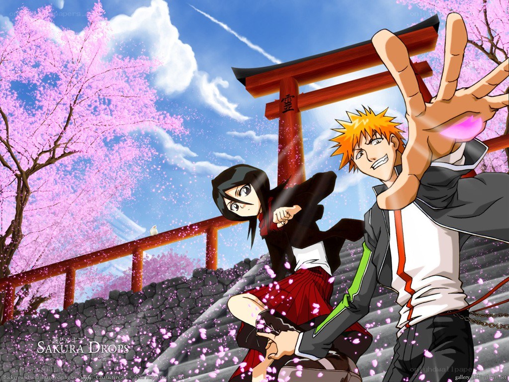 Bleach characters in cherry blossom scene