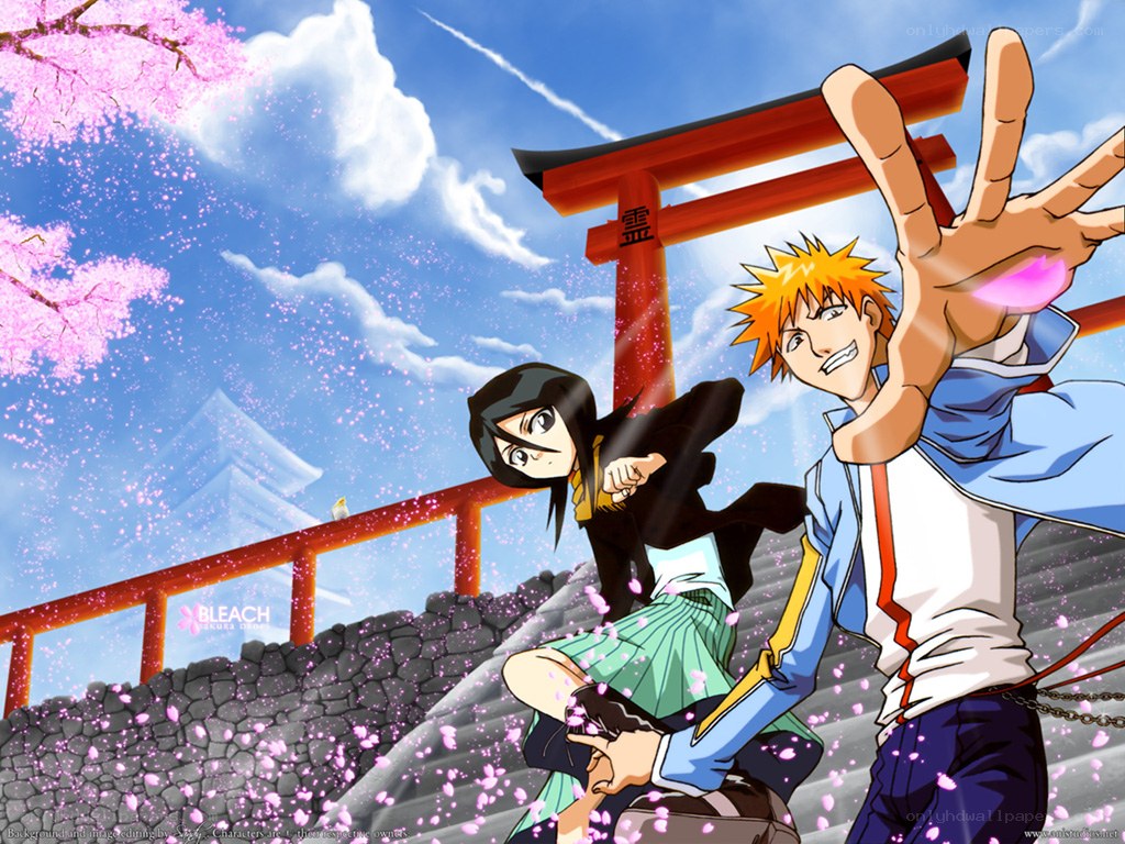 Bleach characters in cherry blossom scene
