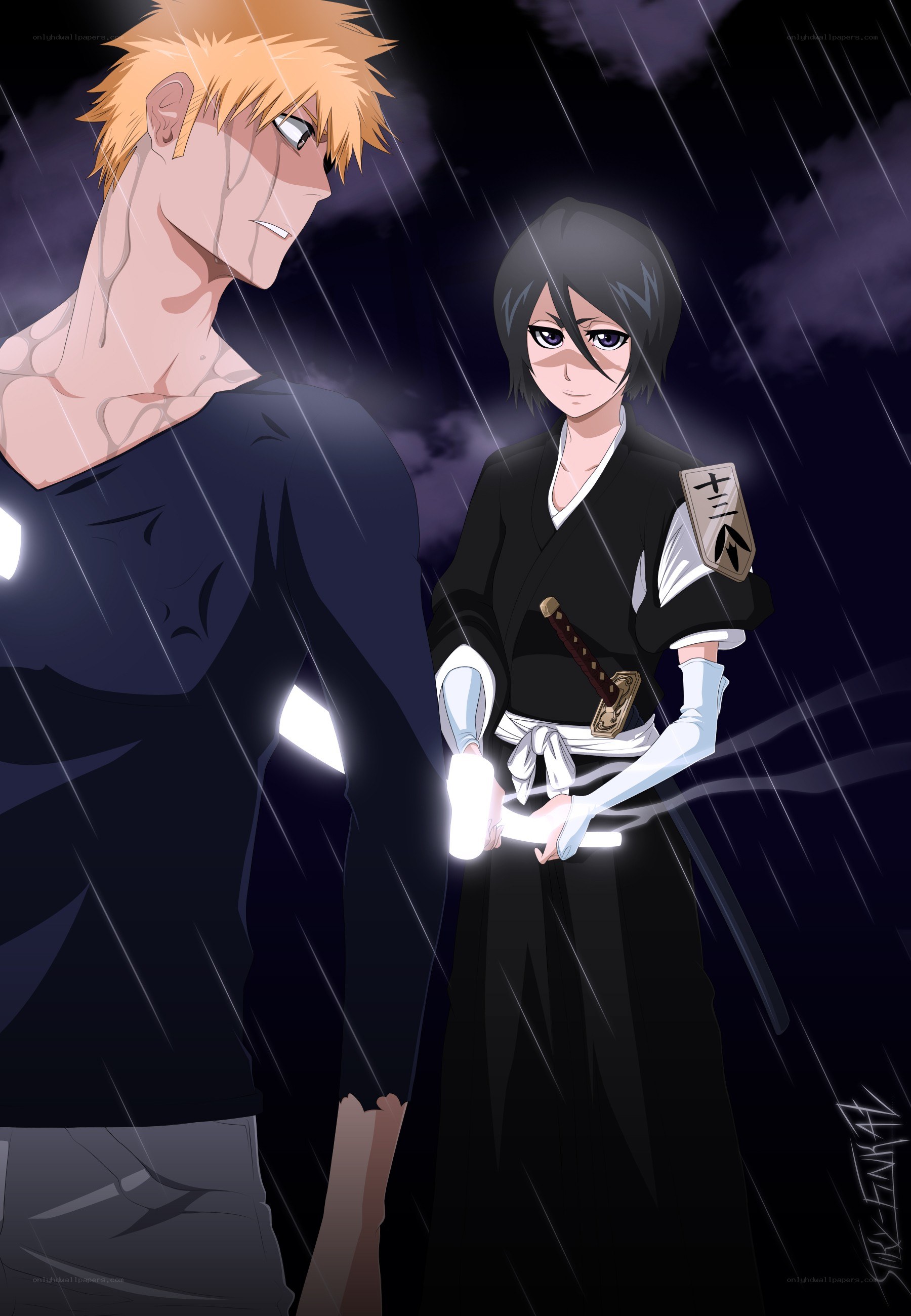Bleach characters in rain