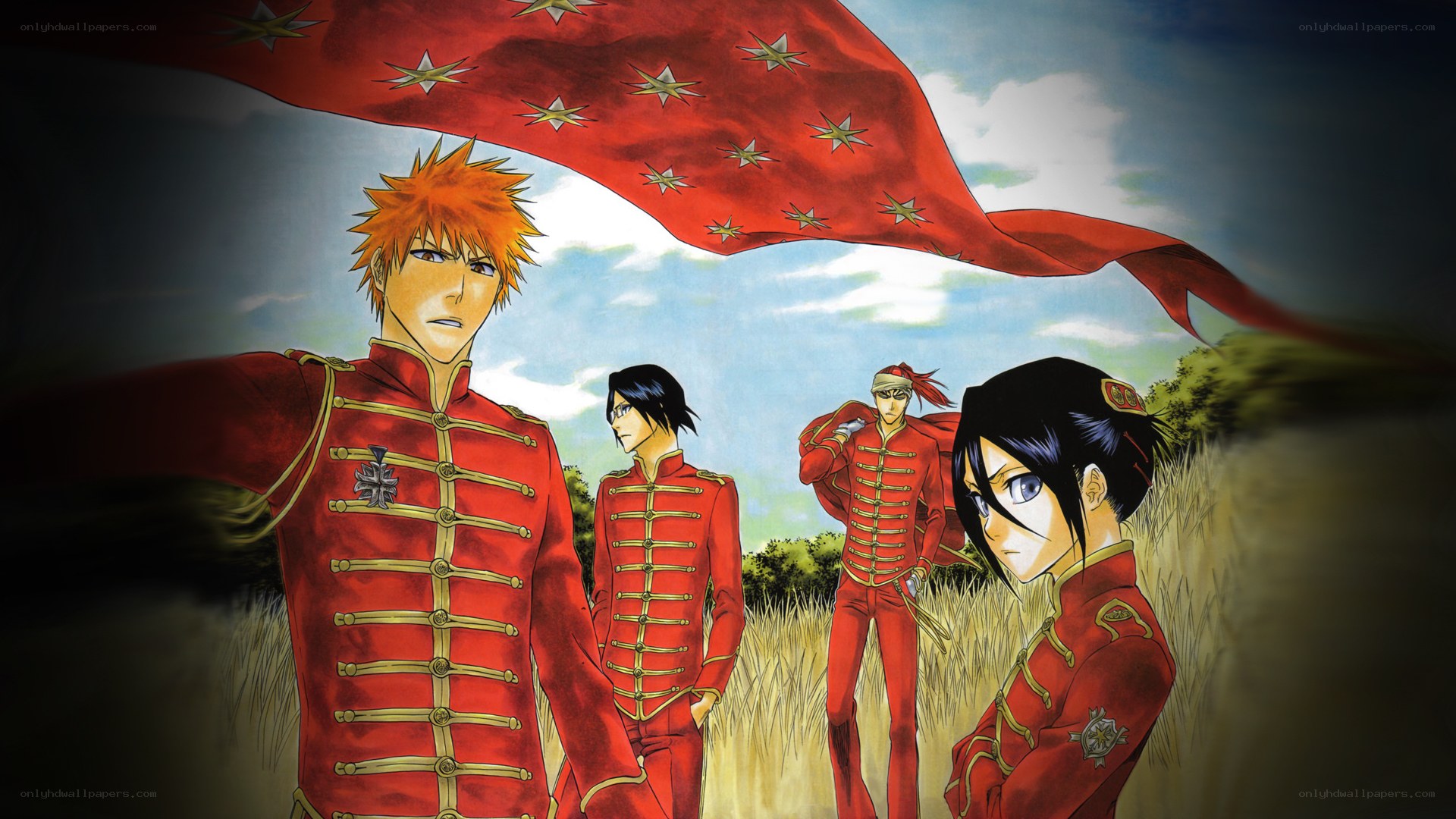 Bleach characters in red uniforms