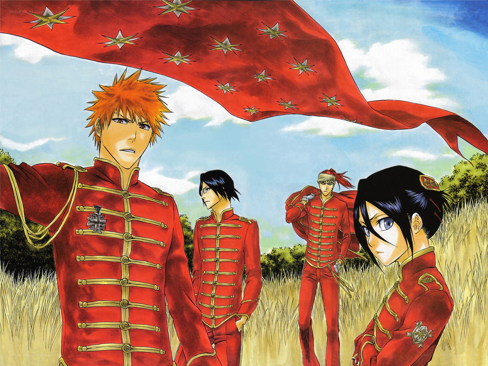 Bleach characters in red uniforms