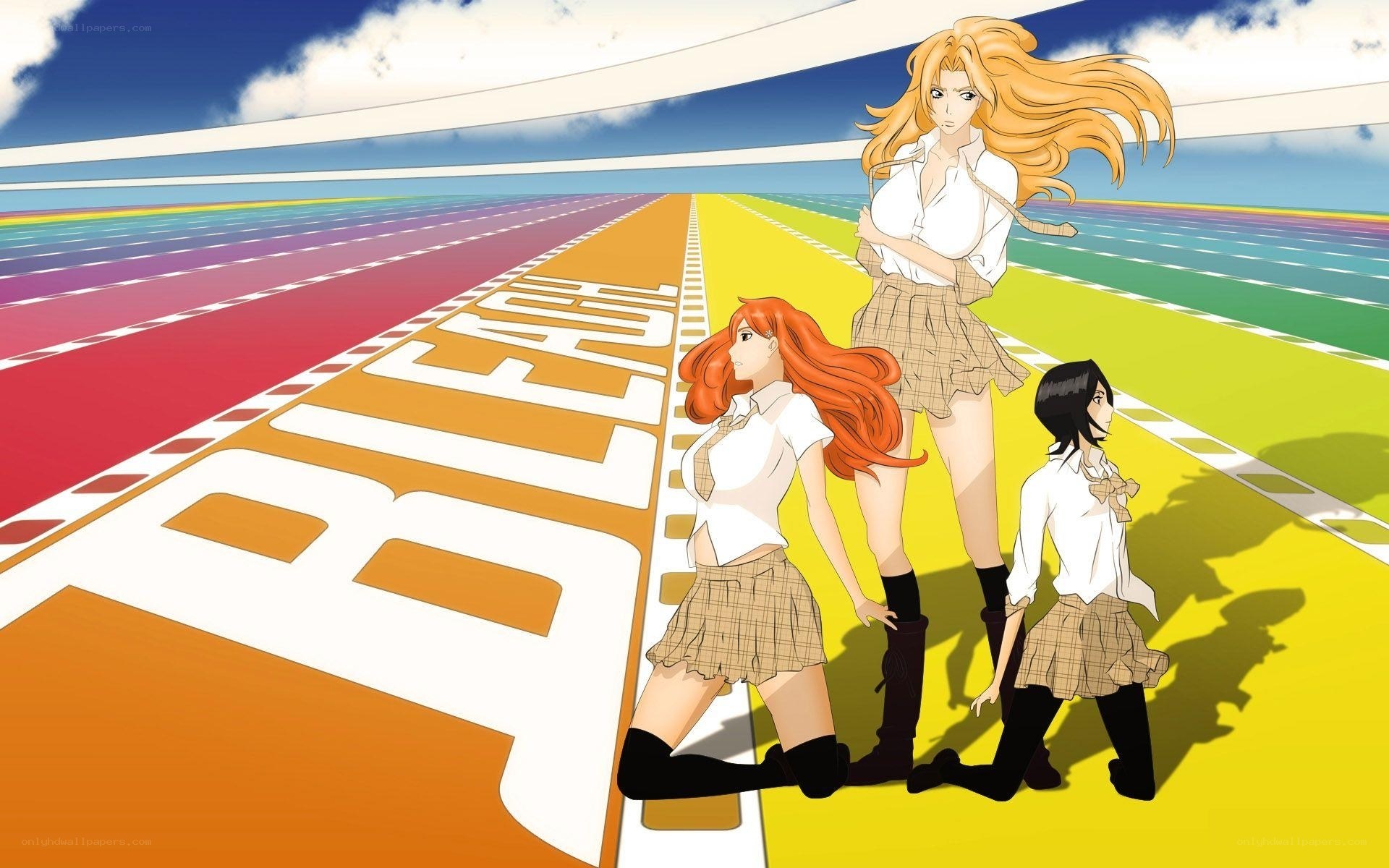 Bleach characters on a colorful track
