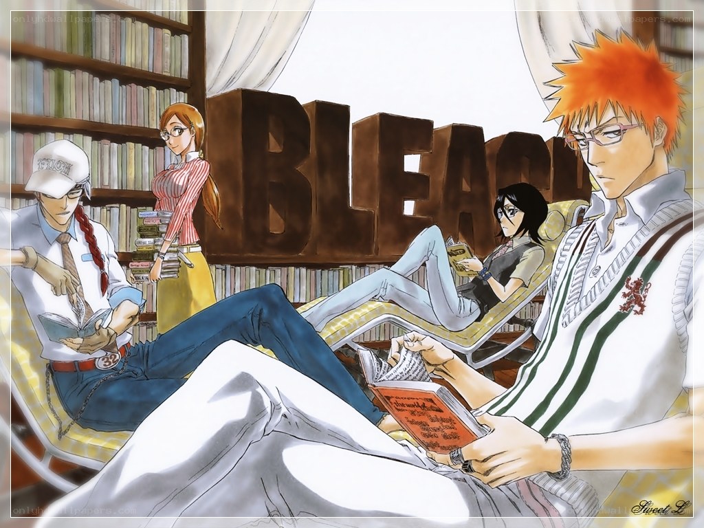 Bleach characters reading in library
