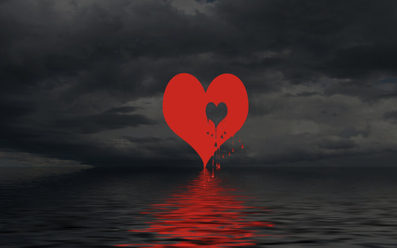 Bleeding heart over dark sea