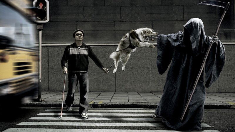 Blind Man with Guide Dog — Black, Dramatic, Photograph, Grim Reaper