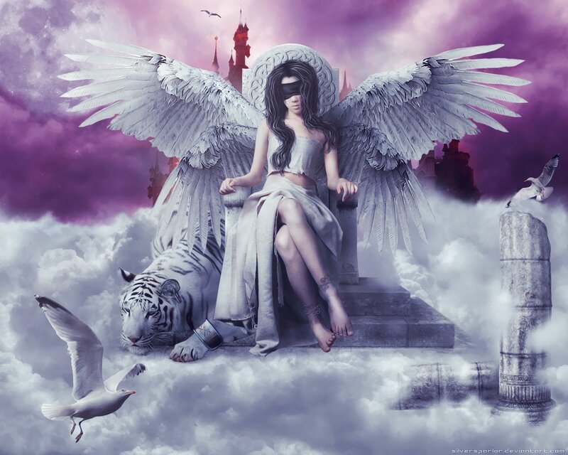 Blindfolded Angel with Wings — Purple