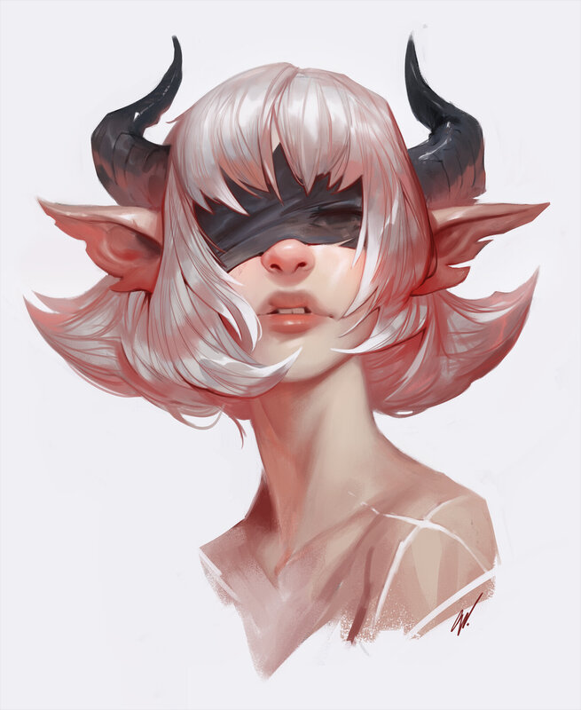 Blindfolded Character with Horns
