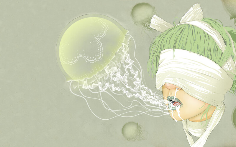 blindfolded girl with jellyfish