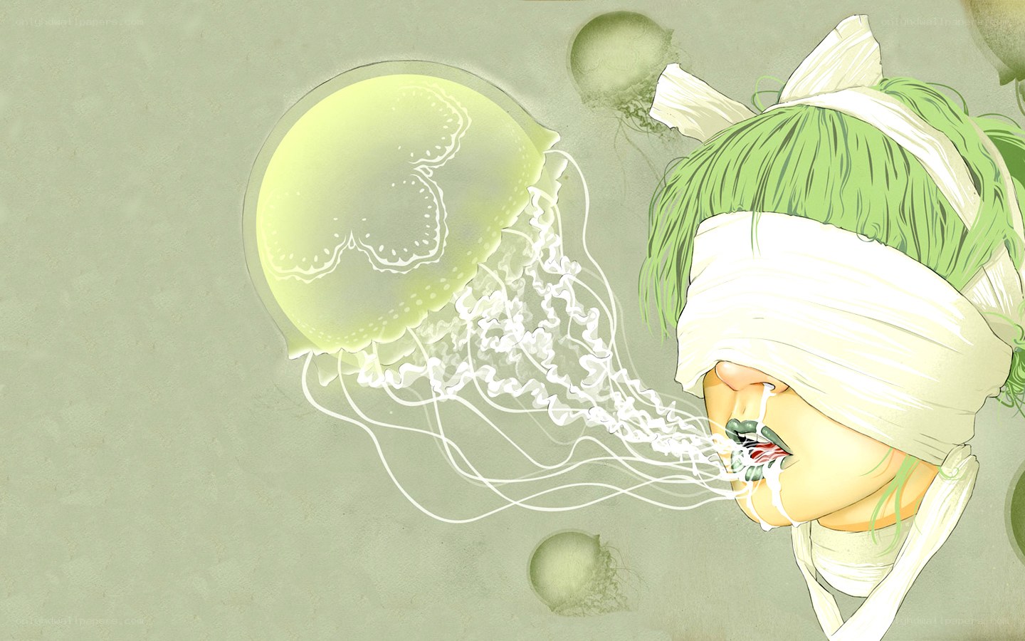 blindfolded girl with jellyfish