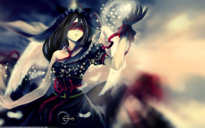 Blindfolded Girl with Wings — Black, Dramatic