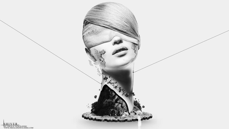 Blindfolded head sculpture