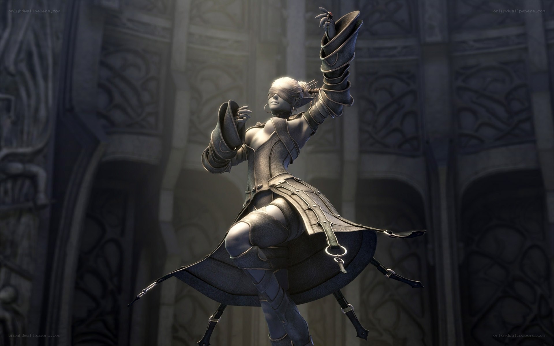 blindfolded warrior in armor