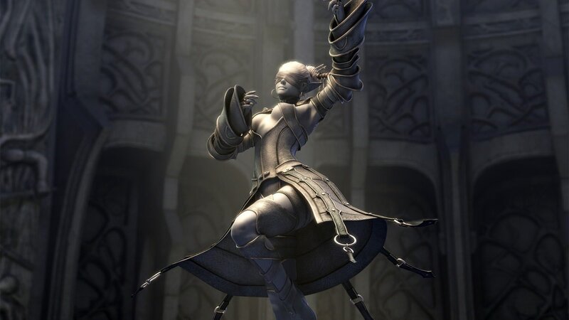 blindfolded warrior in armor