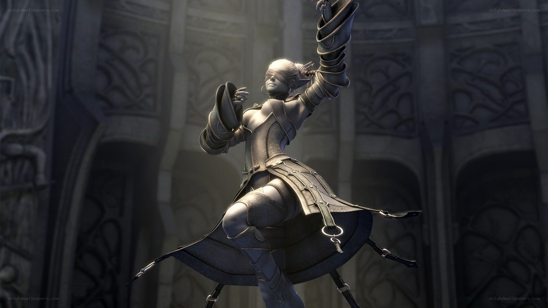 blindfolded warrior in armor