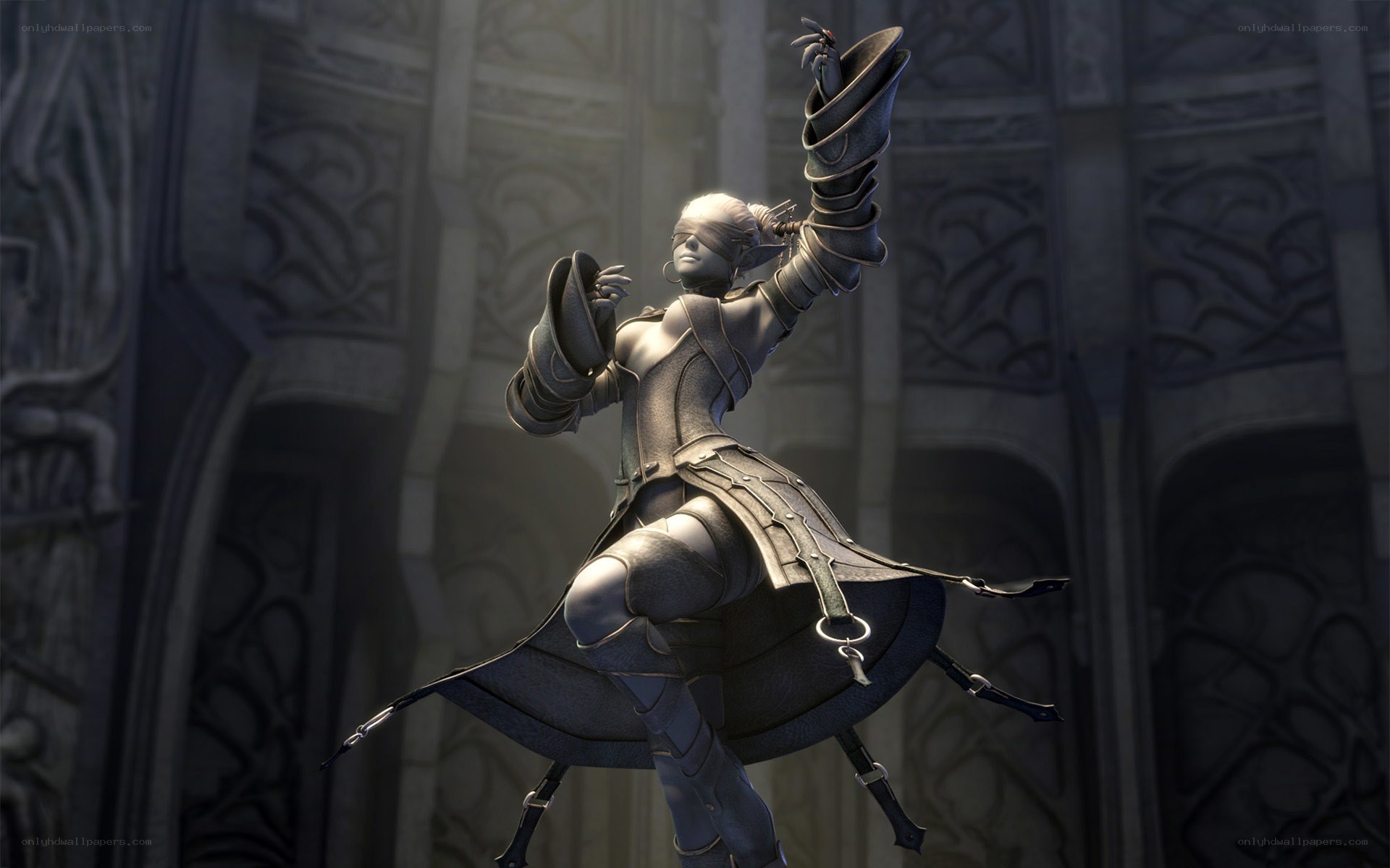 Blindfolded warrior in armor